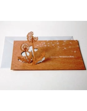 Die besten Wünsche - Holzgrußkarte mit PopUp Motiv- Ξύλινη ευχετήρια κάρτα με μοτίβο λουλούδια, 13 Χ 9
