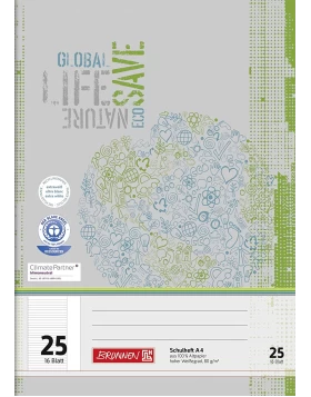 BRUNNEN Schulheft Recycling A4 liniert, mit Rand, Lin. 25 grau-grün - Τετράδιο Eco με γραμμές
