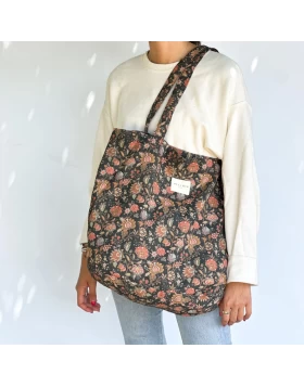 DE LA MUR shopper bag φλοράλ πορτοκαλί μαύρο 50 x 39 cm