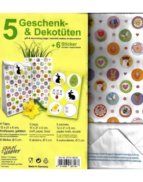 5 Geschenk- und Dekotüten + 6 Sticker 