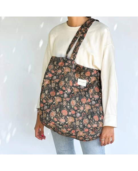 DE LA MUR shopper bag floral orange black 50 x 39 cm