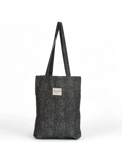 DE LA MUR tote bag grey herringbone pattern  36 x 39 cm