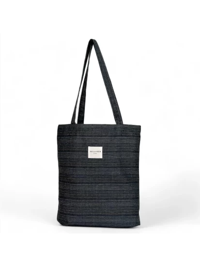 DE LA MUR tote bag dark blue stripes 36 x 39 cm