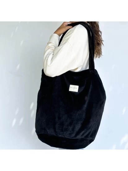 DE LA MUR shopper bag black fur 50 x 39 cm