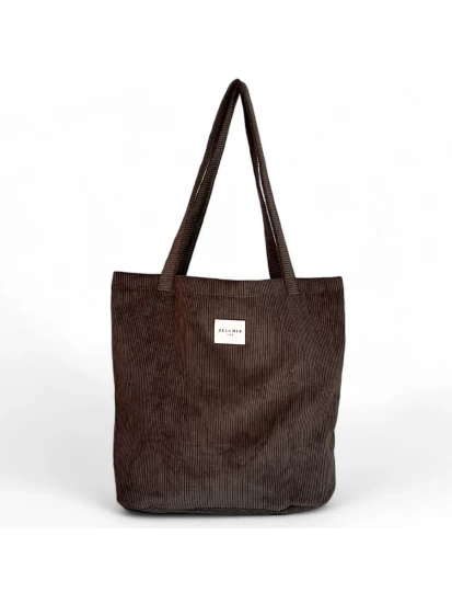 DE LA MUR shopper bag κοτλέ καφέ 50 x 39 cm